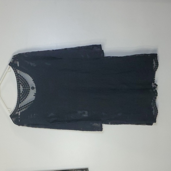 Womens Express Black Lace Mini Dress Size Large Lined BoHo Whimsigoth Scoop Neck - Picture 8 of 10